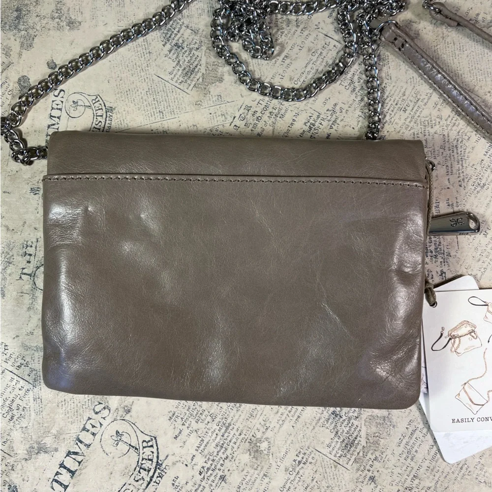 HOBO Daria NWT Tan Leather Convertible Crossbody Clutch Foldover Bag